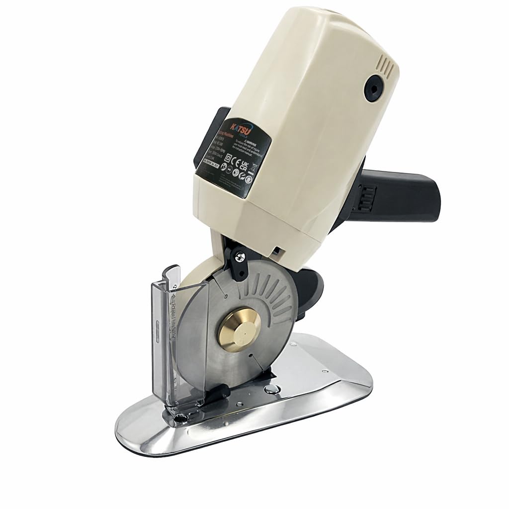 KATSU Electric Fabric Cutter 200W with 100mm Blade and 25mm Max Trimming Thickness, Cloth Textile Leather Rubber Cutting Machine 103915