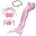 AMENON 3PCS Kids Mermaid Tai Swimsuit Princess Bikini Set Swimwear (With Headband) (120cm, All Pink)