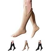 HealthyNees 30-40 mmHg Extra Firm Compression Closed Open Toe Wide Zipper Socks (Small-Medium, Closed Toe Nude)