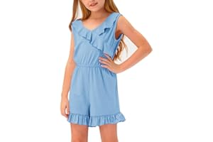 BesserBay Girls Summer Sleeveless Romper Ruffle Trim Casual Jumpsuit 4-14 Years