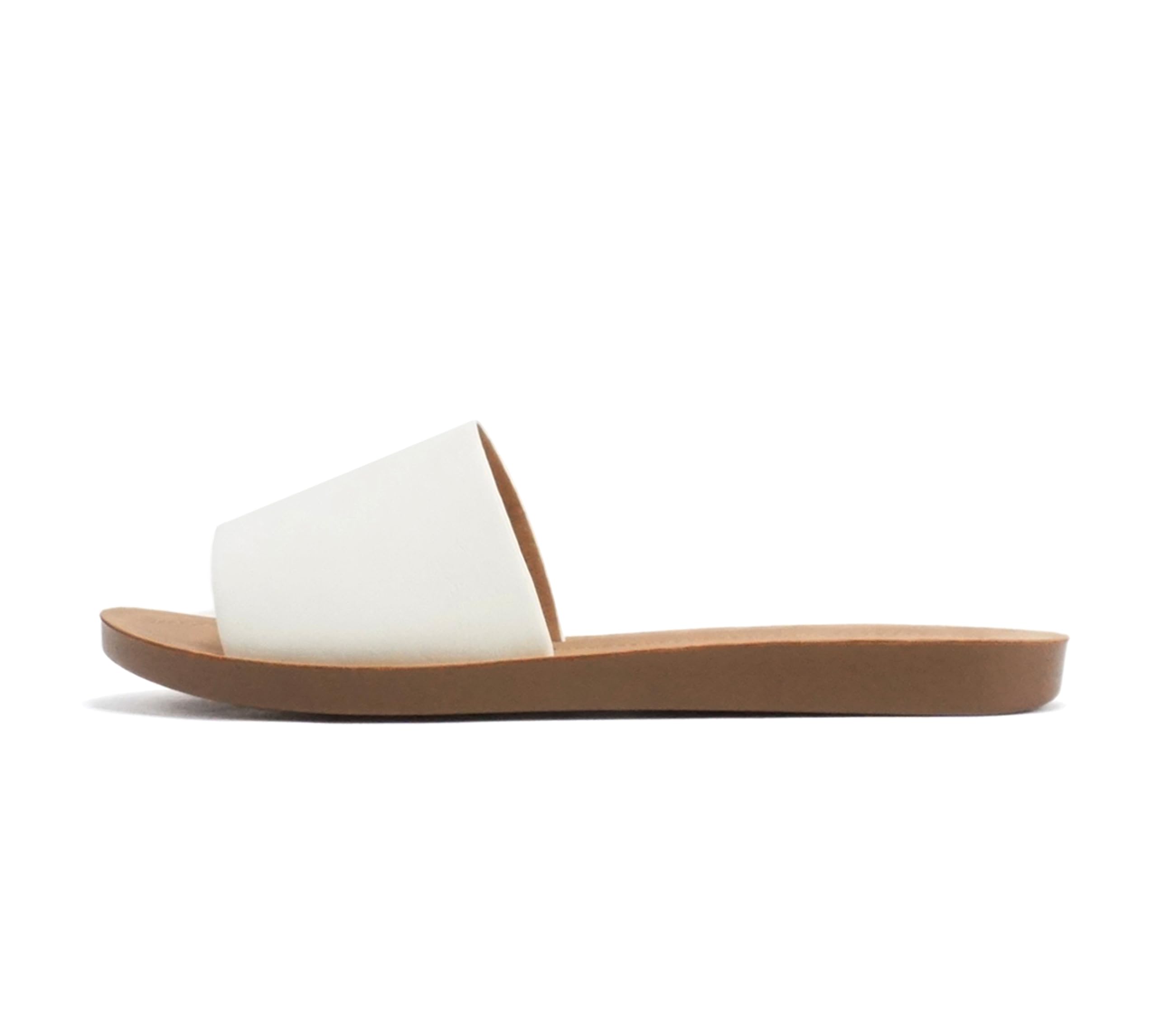 Photo 1 of Soda Shoes Efron-S Women Flip Flops Basic Plain Slippers Slip On Sandals Slides Casual Peep Toe Beach (Off-White, wide, Size 9)