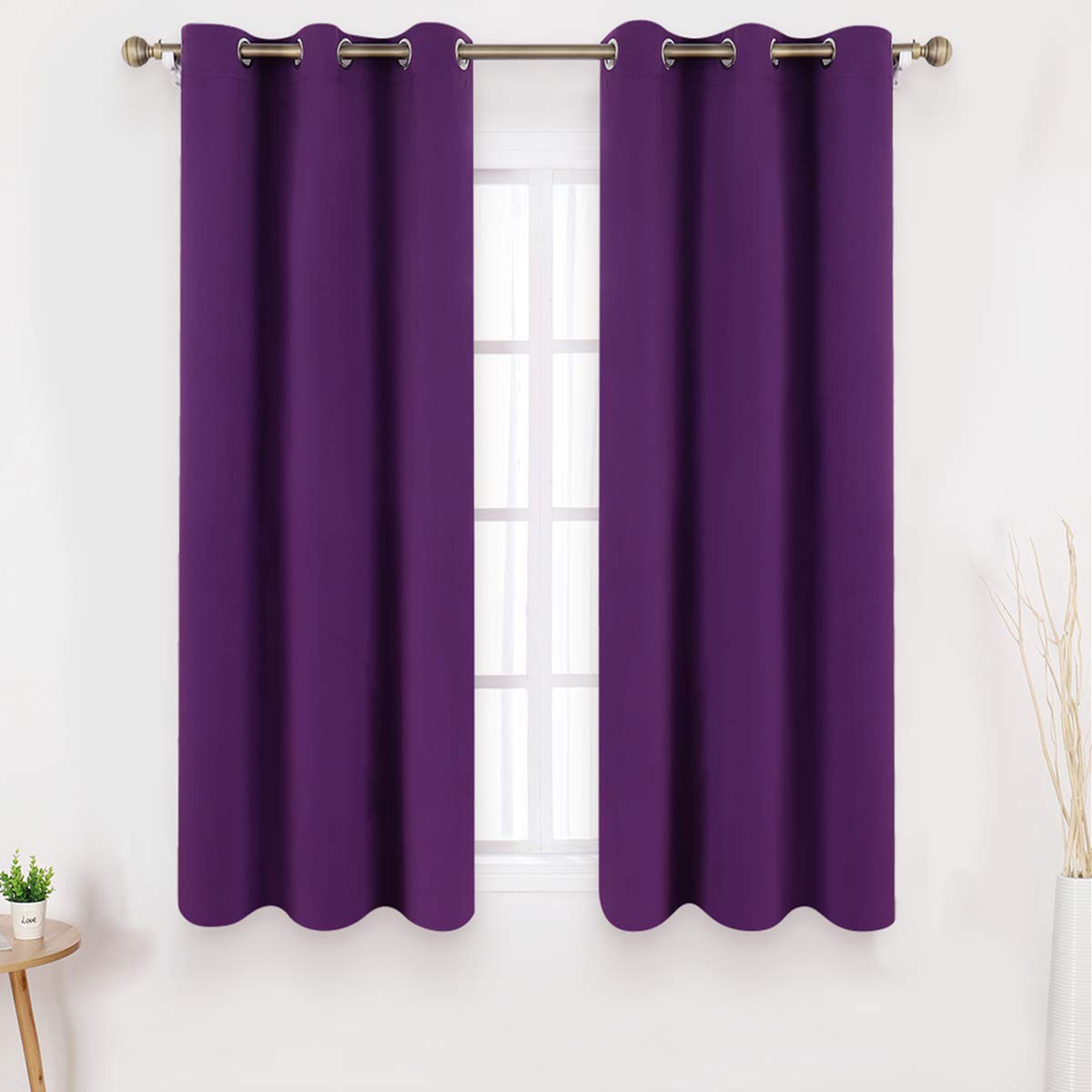 HOMEIDEAS Purple Blackout Curtains 42 X 63 Inch Length Set of 2 Panels Room Darkening Bedroom Curtains, Thermal Grommet Light Blocking Window Curtains for Living Room