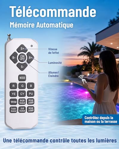 LED Pool Lamp PAR56 40W Waterproof IP68 RGB Submersible 12V | Remote control, 7 adjustable colors, 12 lighting modes