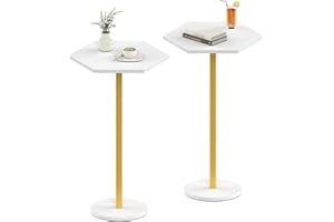 Small Pedestal Table Set of 2, White Drink Table for Small Spaces, 24.4" H Hexagon Side Table, End Table for Living Room Bedr