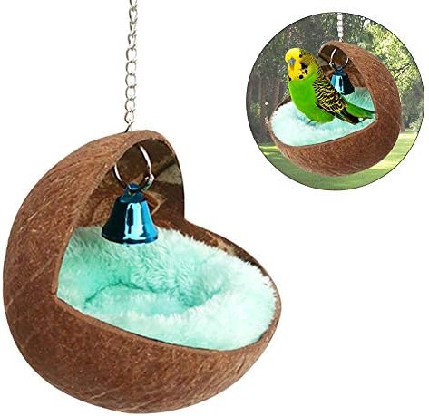 thorityau Natural Coconut Shell Bird House, Hanging Round Parrot Bird Nests Bird Cage, Bird Breeding Nest Bed for Cockatiel Canary Lovebird