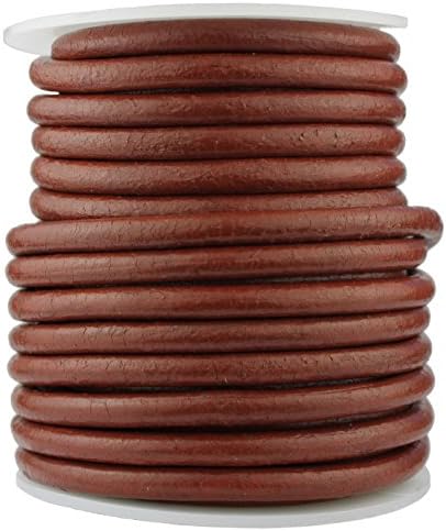 Round Leather Cord, 10 Meter Spool, 5.0 millimeter Rust