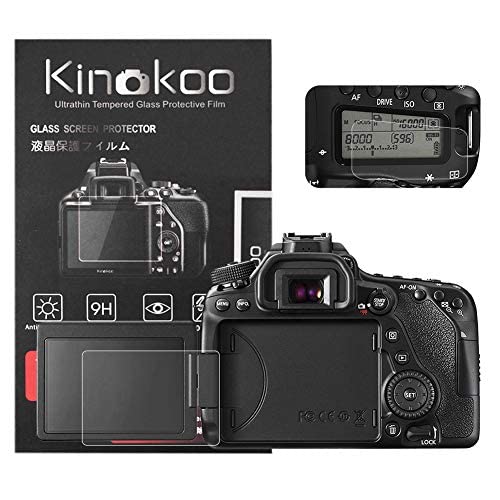 kinokoo Screen Protector for Canon EOS 70D/80D/90D camera, 0.25mm 9H Hardness Tempered Glass Film for Canon EOS 70D/80D/90D Digital camera - Bubble Free& Anti-Scratch&Anti-Finger Print (2 Pack)