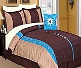 8PC Vanessa Embroidery Flowers Comforter Set Including 4 Pieces White Sheet Set (Queen, Coffee)