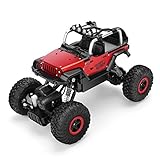 RC Car Toys, Off Road Vehicles Remote Control Rock Crawler Cars 4WD RC Trucks 2.4GHz with LED Light for Kids Red