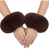 CABODYALS Brown Faux Fur Cuffs Wrist Arm Warmers Coffee Winter Short Plush Fuzzy Cuff Oversleeve Arm Warmer Gloves Wristband Sleeves Furry Bands for Women Bracelet Cosplay Party Costumes Gifts Supply