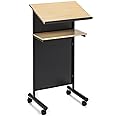 Audio-Visual Direct Wheeled Lectern - Standing Desk with Storage Shelf - Beech/Black - Ideal for Presentations and Laptop Use