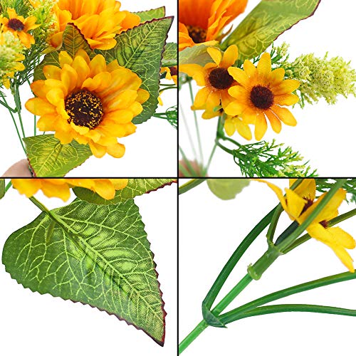 JOHOUSE 5PCS Artificial Sunflower Bouquet, 9.8inch Silk Sunflower Wedding Flower, Home Decoration Wedding Decor