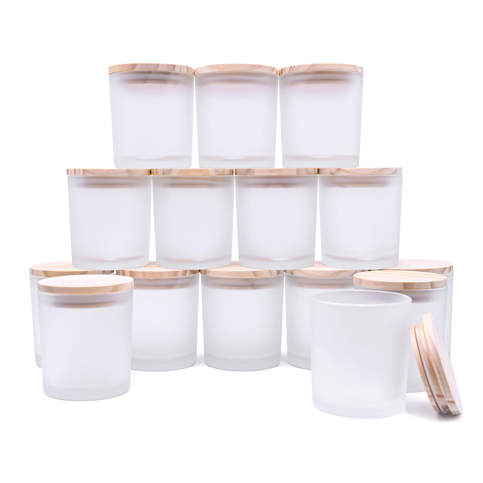 Photo 1 of SHOWIN 8 OZ Thick Candle Jars for Making Candles 15 Pcs, White Empty Jars with Wood Lids for Candle Making, Sample Container,Frosted White