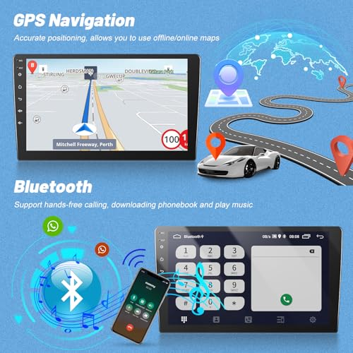 2G+64G Android Car Radio for Peugeot 208/2008 2012-2018 with Wireless Carplay and Android Car, 10 Inch Screen 2 Din Radio with GPS/WiFi/Bluetooth/EQ/FM RDS Radio