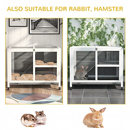 PawHut Indoor Rabbit Hutch With Wheels, Desk And Side Table Sized, Wood