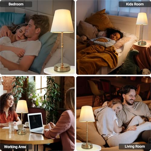 HSLighting Wireless Table Lamp, Cordless Lamps Battery Operated Fabric Shade Rechargeable Night Lamp Lightweight and Continuously Dimmable for Dining Room Living Room, 38cm 5000mAh