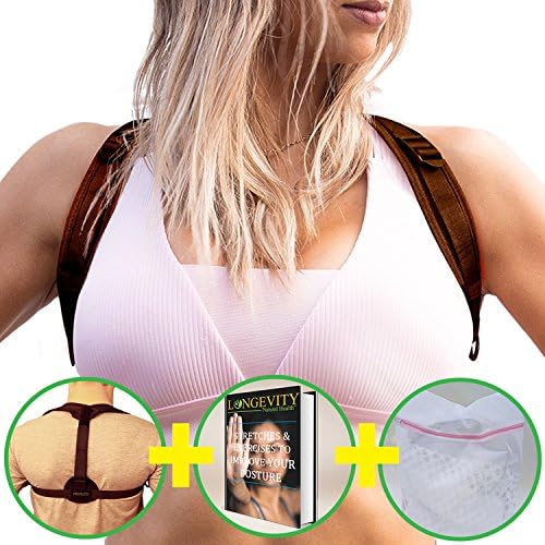 Posture Corrector Brace for Women - Notice improvement in just days - Reduce chronic back &amp; neck pain - Increase confidence - No help required! Therapeutic back brace hidden under clothes by LONGEVITY