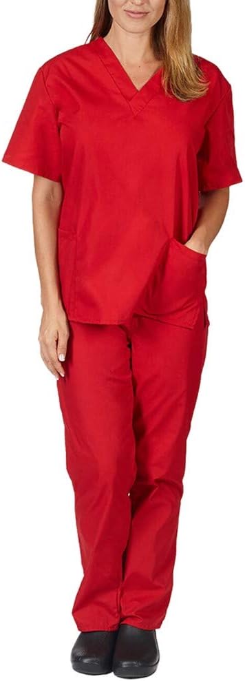 Chrystyna Uniforms Unisex Medical Scrub Set Healthcare Doctors Nurses Two-Piece Uniform - V-Neck TOP Tunic and Long Pants- Men and Women - 11 Colours Available - Brown Navy,Blue,and More