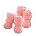 4Pcs Lovely Warm Adjustable Pet Dog Puppy Winter Cotton Anti-slip Snow Cozy Shoes Boots (Pink, Small)