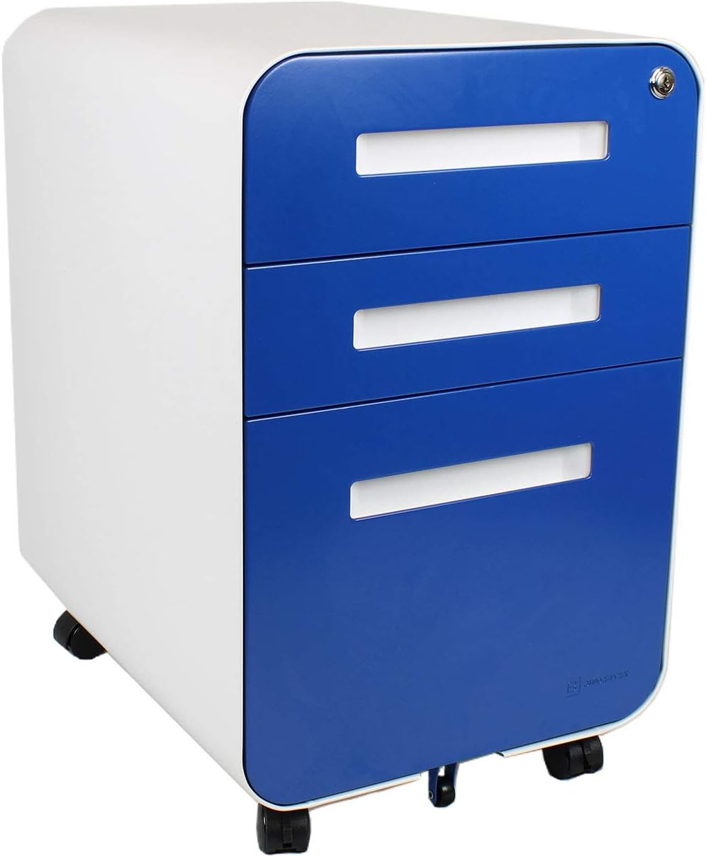 Amazon Com Bindertek Glide Steel 3 Drawer Locking Mobile File Cabinet Letter Legal Size Assembled Blue Glide Bl Office Products