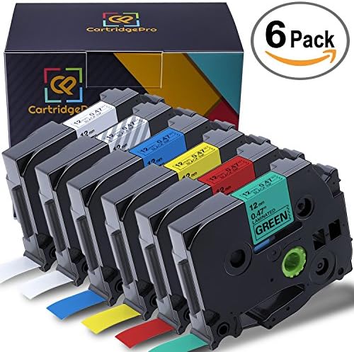 CartridgePro 6-Pack TZe131 TZe231 TZe431 TZe531 TZe631 TZe731 Label Tape 12mm x 8m Standard Laminated Labels Replacement for Brother P-Touch Label Maker TZe-231, PT-H110, PT-D210, (0.47" x 26.2ft)