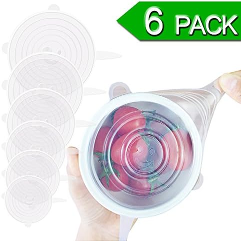 Silicone Storage Covers, 6 Pack Various Size Silicone Stretch Lids Reusable for Bowl, Can, Jar, Glassware, Food Saver Covers Safe in Dishwasher and Freezer