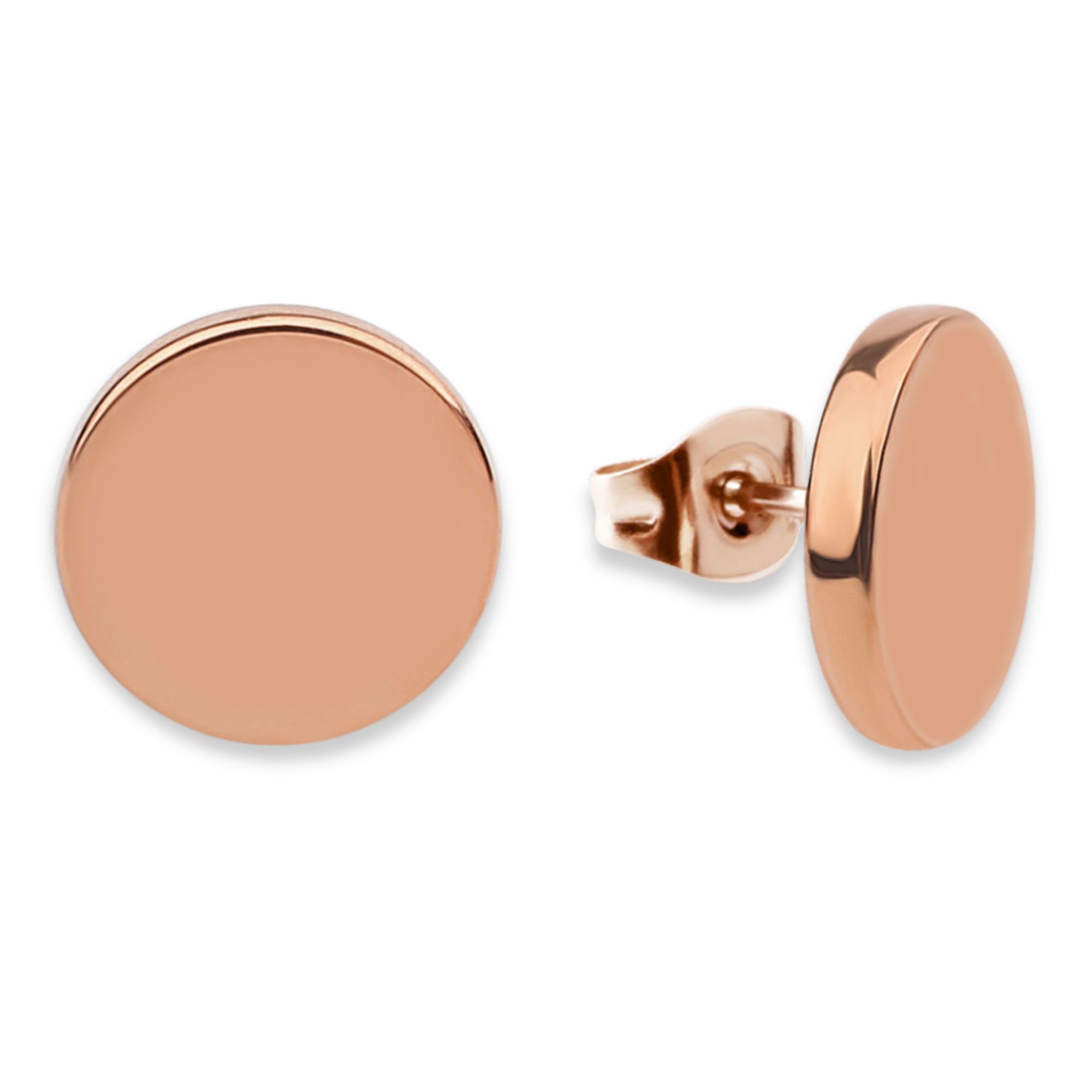 Round Rose Gold Earrings for Women – Waterproof | Minimalist Stainless Steel Stud Earrings with 18K Rose Gold Plating | Elegant Circle Disc Design