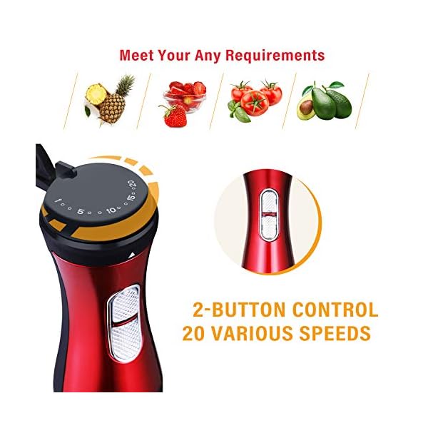Hand Blender LINKChef 2 in 1 Hand Blender 500W, 800ml Beaker, Stainless Steel Whisk&Stirred Bar, Red&Black