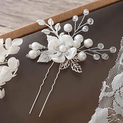 Barogirl Wedding Hair Pins Silver Floral Hair Pin Clip Leaf Wedding Hair Accessories for Brides and Bridesmaids (Set of 2)