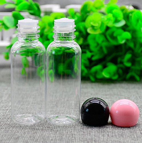 TOPWEL 30ml(1oz) Refillable Clear PET Plastic Essential Oil Bottle with Orifice Reducer and Mushroom Cap (5, Black cap)