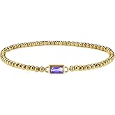 JEKIXHUA 14K Gold Plated Birthstone Bracelet for Women & Teen Girls, Stackable Dainty Jewelry, Non-Tarnish Blue sapphire Green Emerald, Trendy Friendship Bracelet Gift for Mom, Best Friend