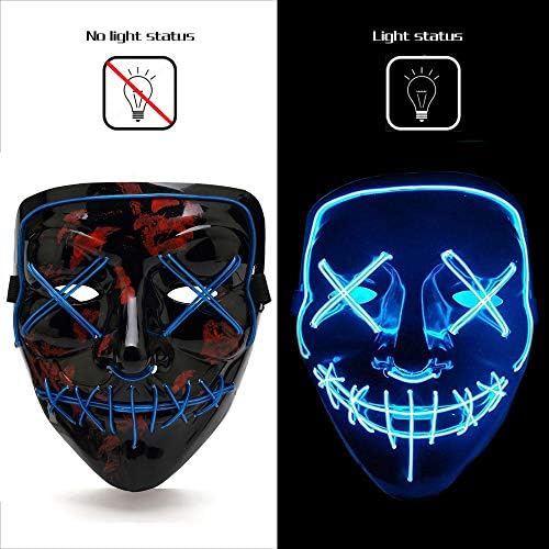 AnseeDirect The Purge Mask Light Up Mask Scary Mask with EL Wire Light 4 Modes Changeable Durable ABS Material for Halloween Carnival Masquerade Party Mischief