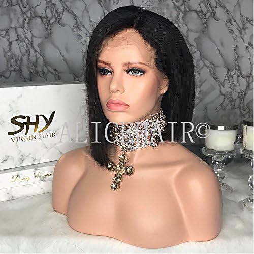 Alice Hair Short Bob Cut Wig Full Lace Human Hair Wigs With Baby Hair Straight Bob Full Lace Wig With Side Part Natural Black Pre Plucked Short Human Hair For Black Women (8 Inch, Full Lace Wig)