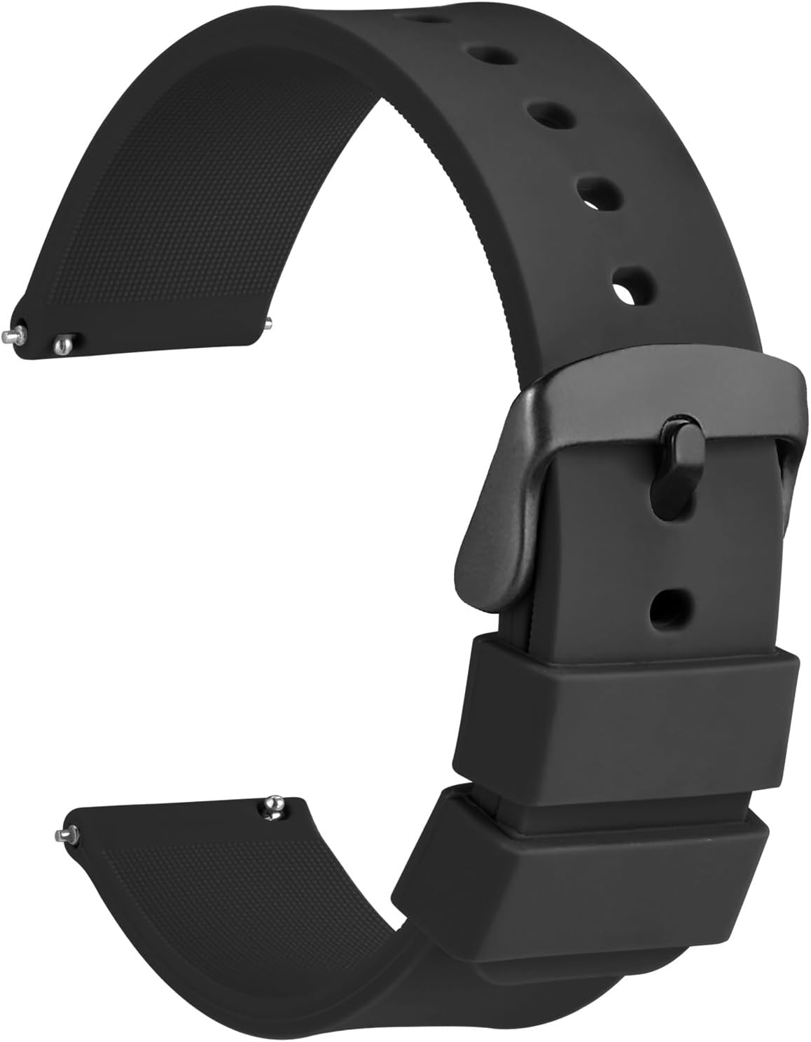 WOCCI 24mm Silicone Watch Band, Quick Release Rubber Replacement Strap with Black Stainless Steel Buckle (Black)