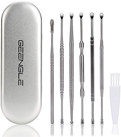 6PCS Ear Pick Earwax Removal Kit, Geengle Ear Care Set, Premium Stainless Steel Ear Curette with Storage Box, a Cleaning Brush Included