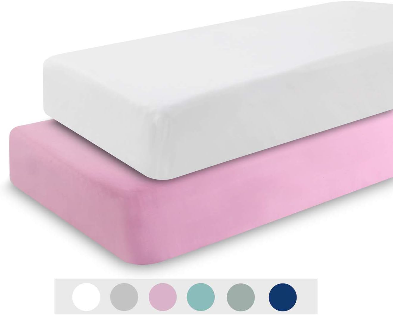2 Pack Pink White Crib Sheets Fitted, Soft and Breathable Microfiber Crib Sheet for Baby Girls, Size 28X52in, 8in Pocket Fits Standard Crib & Toddler Mattress