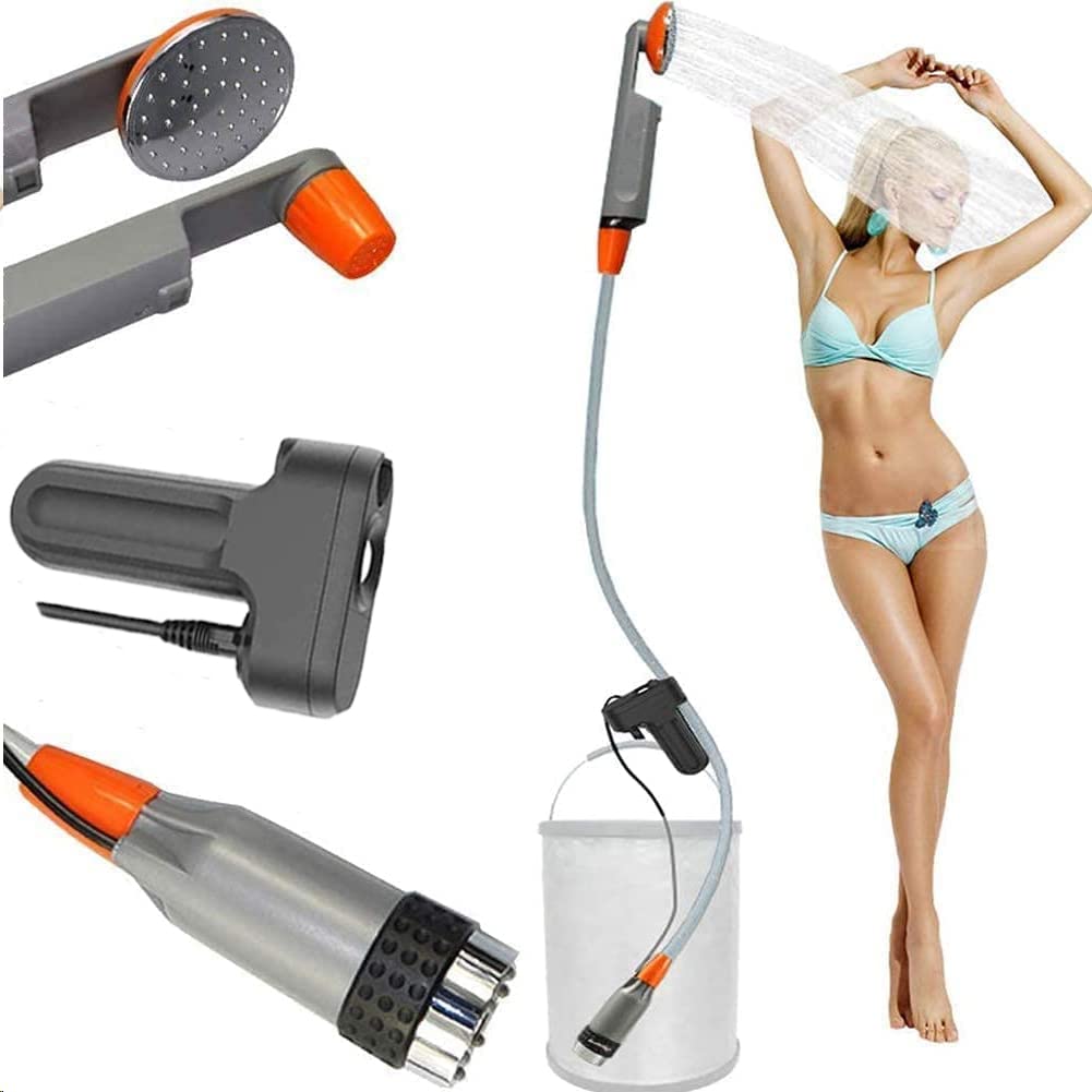 FLYFISH Portable Camping Shower Electric with Shower Head Rechargeable Water Pump Build-in Water Filtration System For Outdoor Travel, Beach, Pool, Dog (Upgraded Separate Battery)
