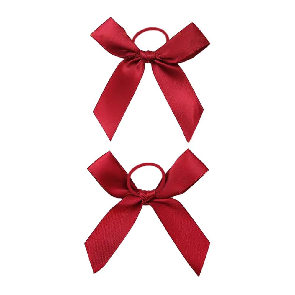 Pack of 200 Satin Ribbon Decorative Bows Ready Bows Gift Bows with Elastic Rubber Bands for Various Bottle Decorations DIY Wedding Card Making Decorations Wine Red
