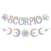 Scorpio Banner - Scorpio Birthday Decorations - Scorpio Season, Big Scorpio Energy Banner, Moon Phase Garland, Zodiac Birthday Party Decorations Holographic