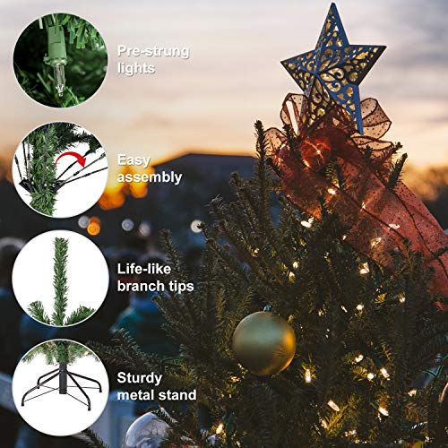 SALCAR 6.5ft PreLit Artificial Hinged Christmas Tree, 798 Branch Tips