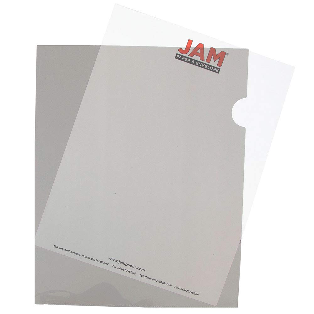 JAM PAPER Plastic File Jackets - Letter Size - 228.6 x 292.1 mm - Smoke Gray Project Pockets - 12 Page Protectors/Pack