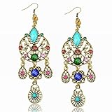 Long Crystal CZ Teardrop Vintage Copper Eardrop Hook Multicolor Dangle Earrings