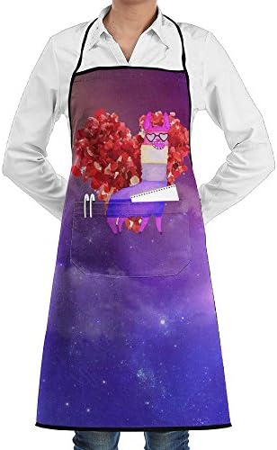 Rainbow Llama With Rose Heart Cooking Kitchen Aprons With Pockets Bib Apron For Cooking, Baking, Crafting, Gardening, BBQ