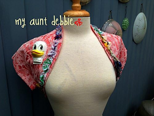 Pink Peach Lace Shrug with vintage duck head Festival wear stage wear plastic bag fringe harajuku duckling