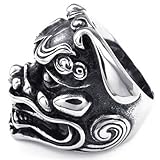 KONOV Mens Stainless Steel Ring, Heavy Large Gothic Lion, Black Silver