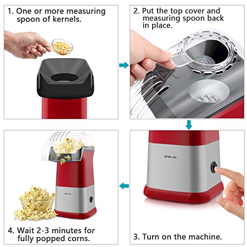 1200W Hot Air Popcorn Popper Maker with Measuring Cup, Electric Air Popcorn Machine with Detached Top Cover, Fast Popping, Healthy, for Party Watching Movie Use, Also a Ideal Birthday Gift