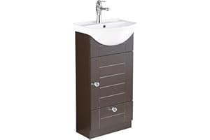 Mahayla Small Bathroom Cabinet Vanity Sink White Heavy Duty Ceramic Wall mount Sink Modern Dark Oak Cabinet Vanity with Chrome Faucet, Pop Up Drain and Overflow Renovators Supply Manufacturing