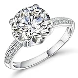 Vibrille Sterling Silver 4 Carat Round-Cut Solitaire Cubic Zirconia Engagement Rings for Women