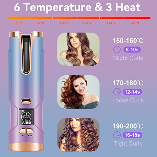 Automatic Curling Iron,Cordless Auto Hair Curler, Rotating Curling Iron with 5200 mAh Battery, Adjustable Temperatures & Timers Hair Crimper for Women. (Multicolored)