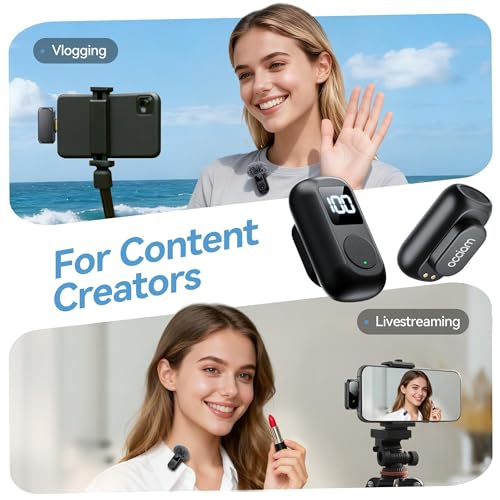 occiam Mini Lavalier Microphone for iPhone & Android Wireless Microphone Noise Reduction Magnetic Mini Lapel Mic with 54H Charging Case for YouTube Podcast Tiktok Vlogging Video Recording Black